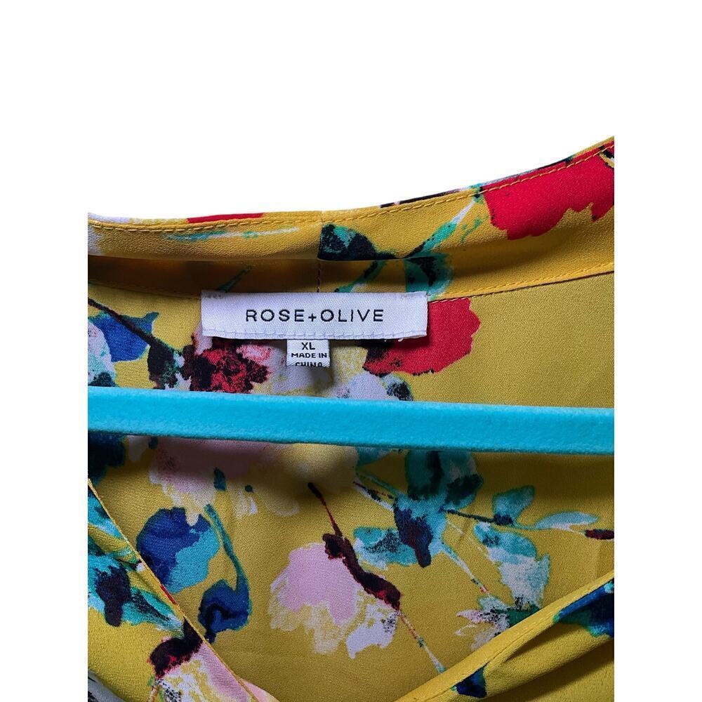 Rose & Olive Womens Floral Top Blouse Long Sleeve V-Neck Yellow Size‎ XL NWOT - Picture 3 of 6